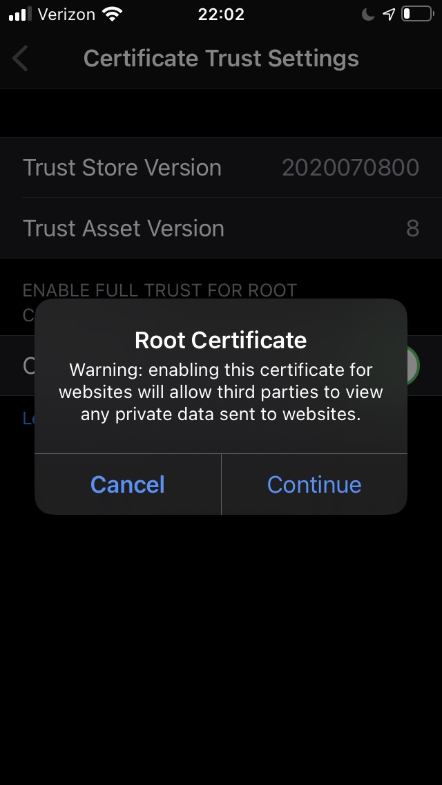 iOS cert confirm