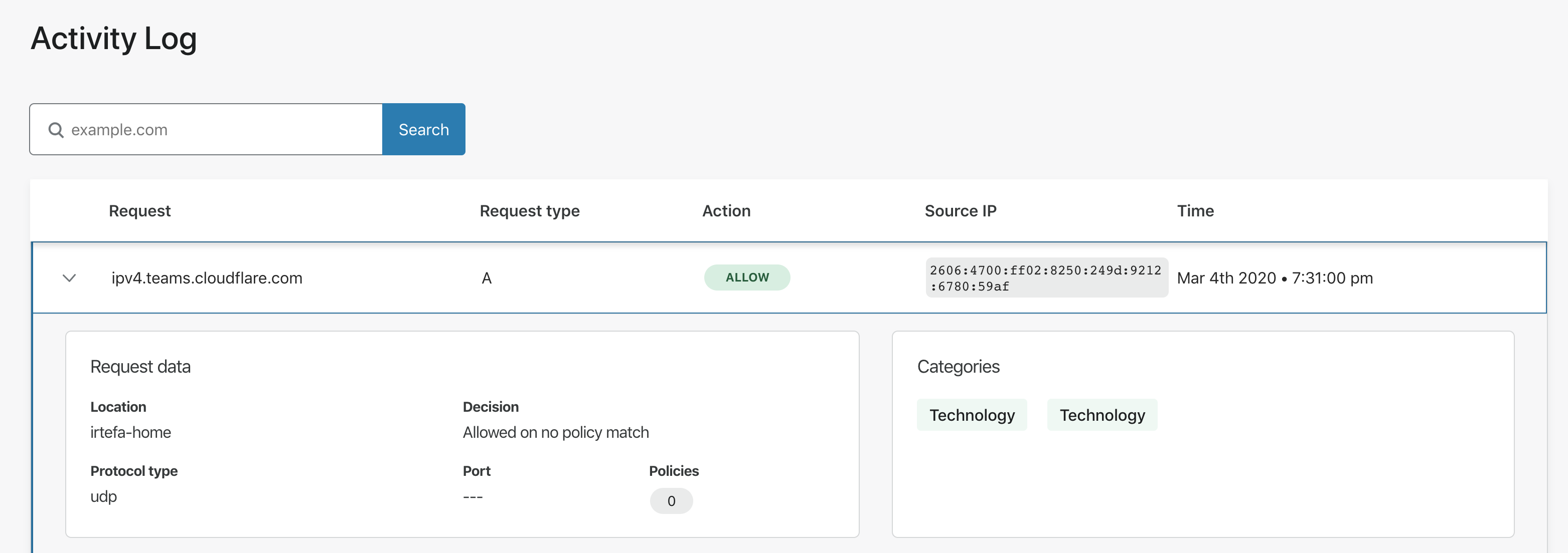 Gateway activity log