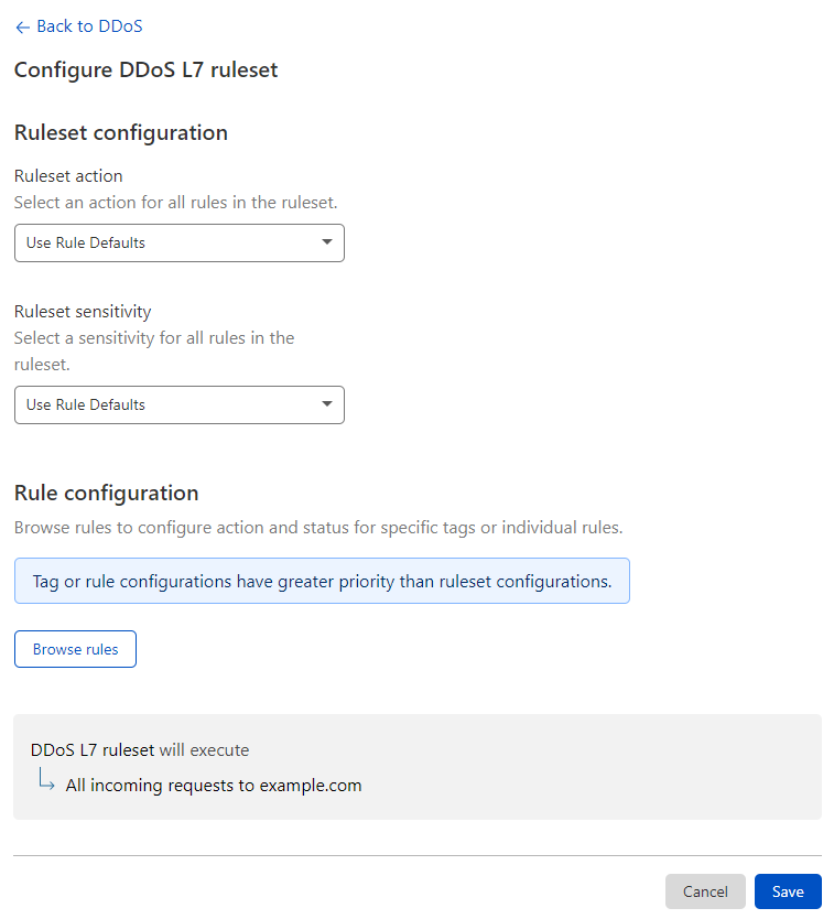 Configure HTTP DDoS Managed Ruleset