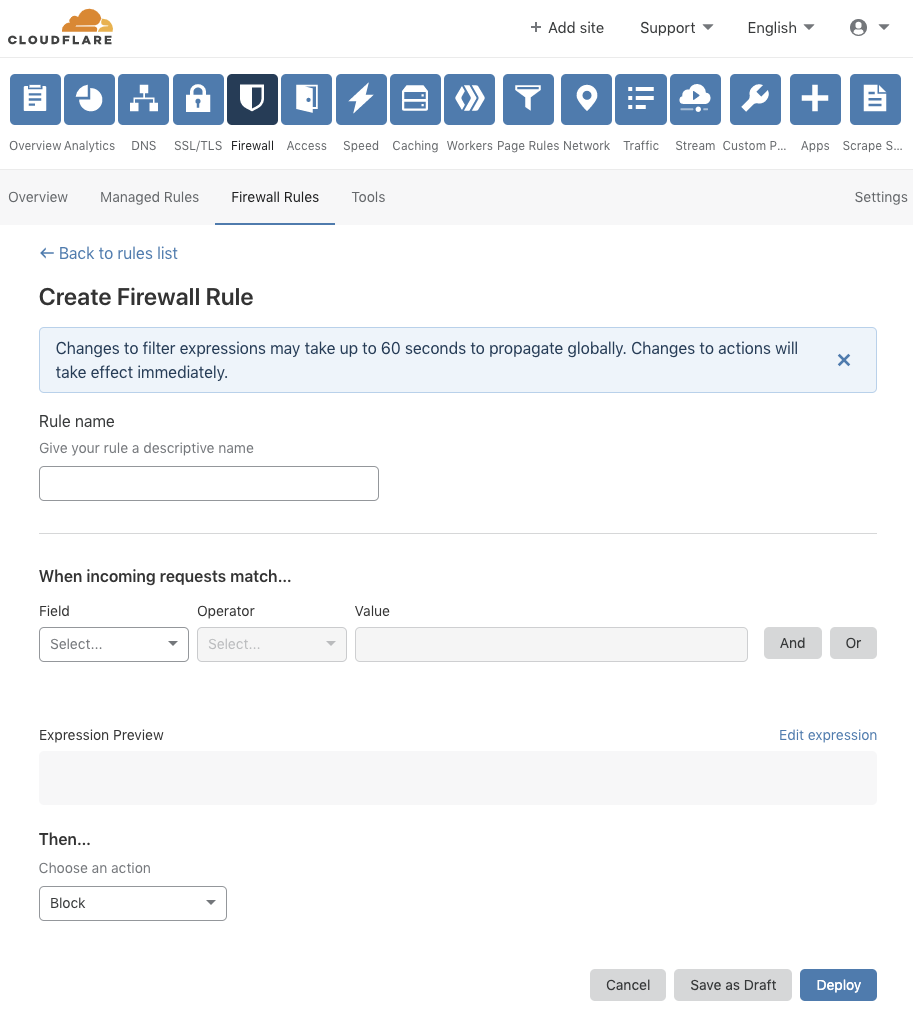 Create Firewall Rule page