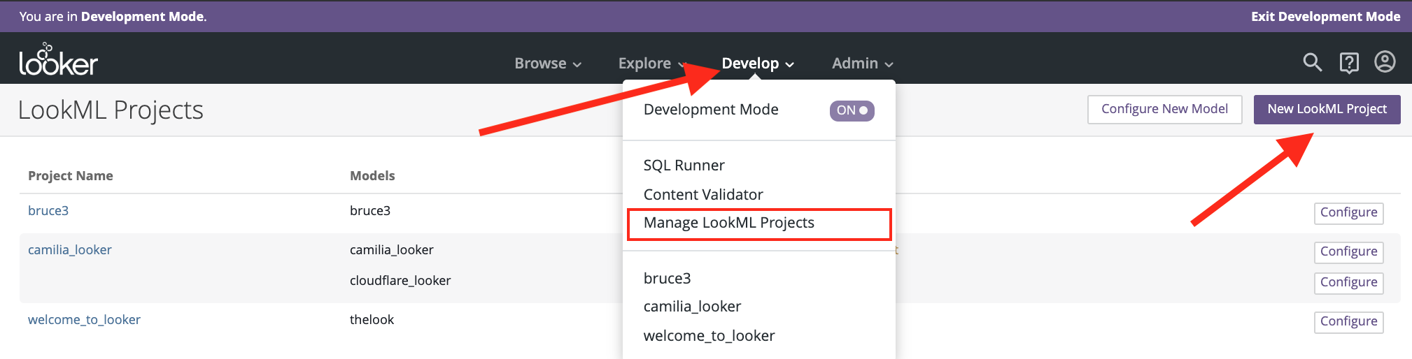 Looker manage LookML projects