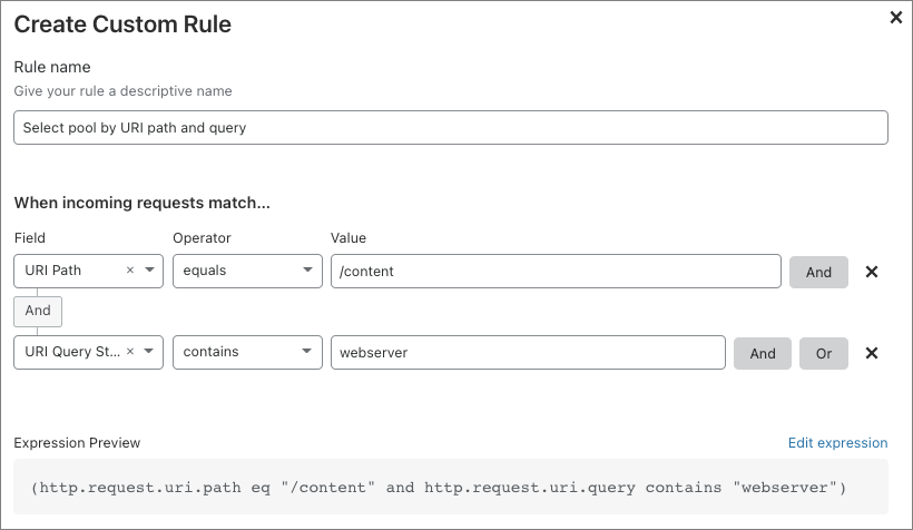 Expression Builder in Load Balancing tab of Traffic app