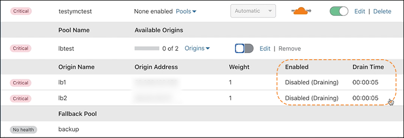 Manage Load Balancer table with draining in progress