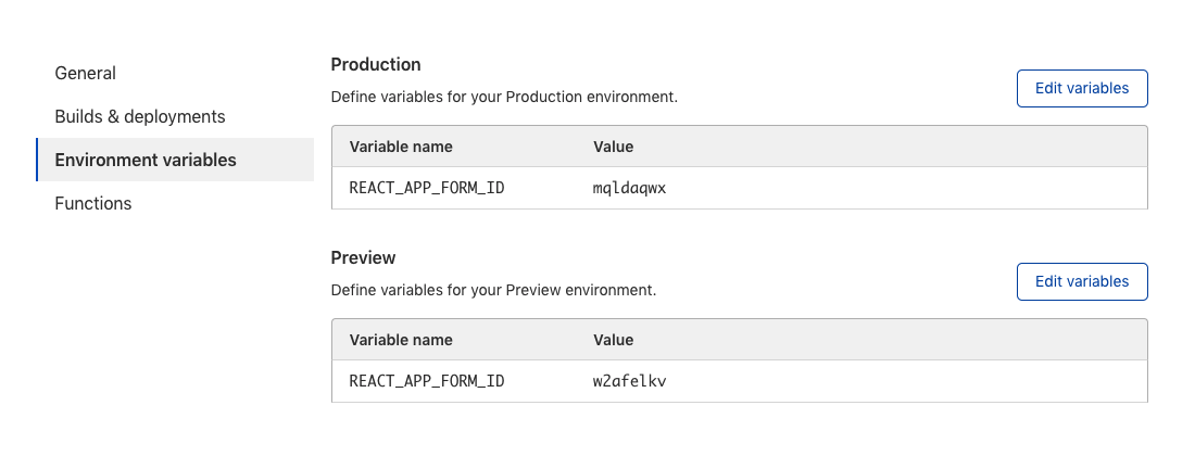 Environment variables