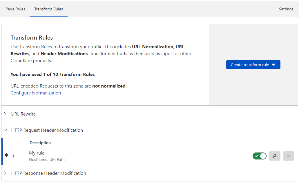 Available operations in Transform Rules tab