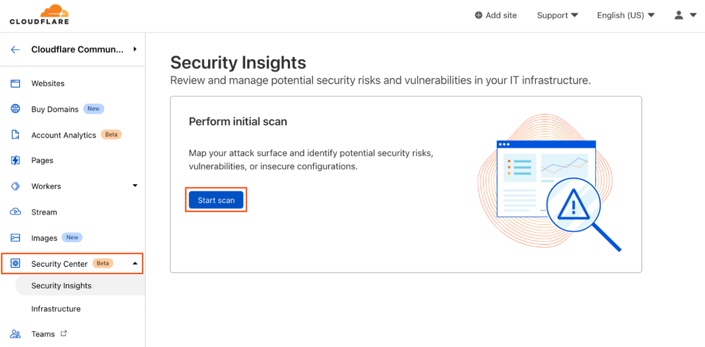 Security Center’s home page where you can start an initial scan