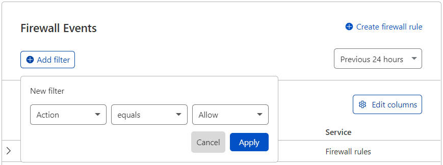 Add a new filter in Firewall Analytics