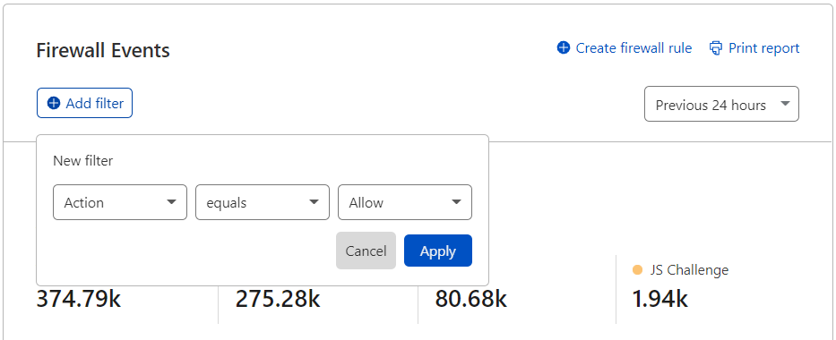 Add a new filter in Firewall Analytics