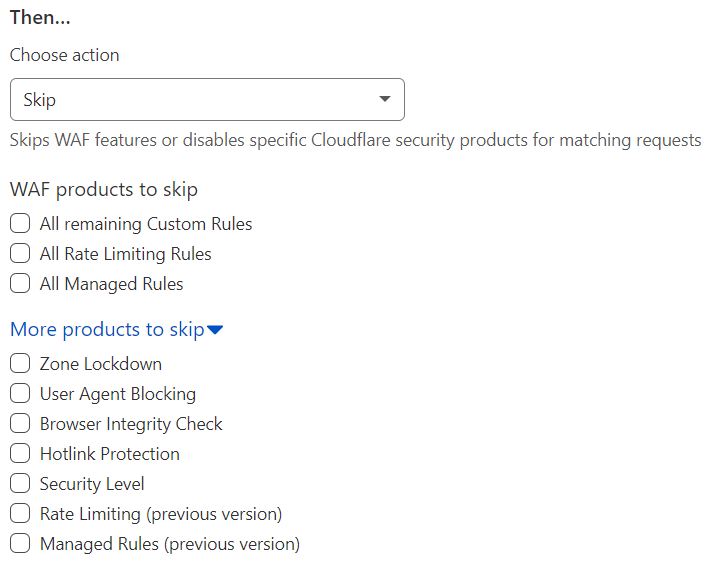 Skip action options in Custom Rules