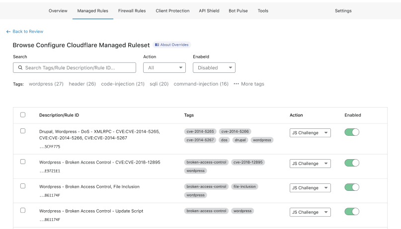 Browse rules in Managed Ruleset