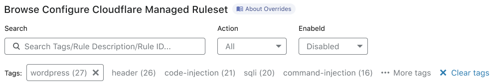 Select tag when browsing a Managed Ruleset